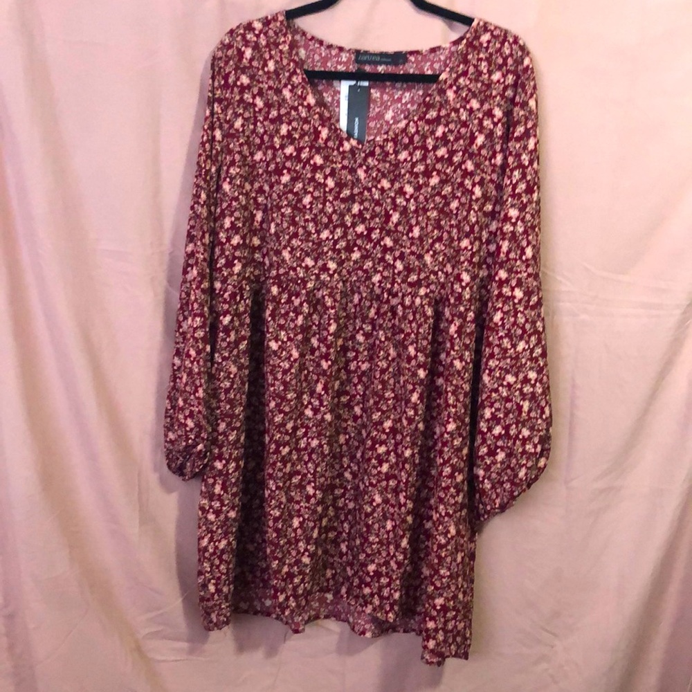 Zanzea burgundy floral long top or short dress, size xl, nwt